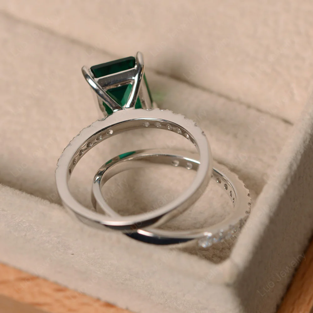 Emerald Cut Emerald Wedding Ring Sets - Image 4