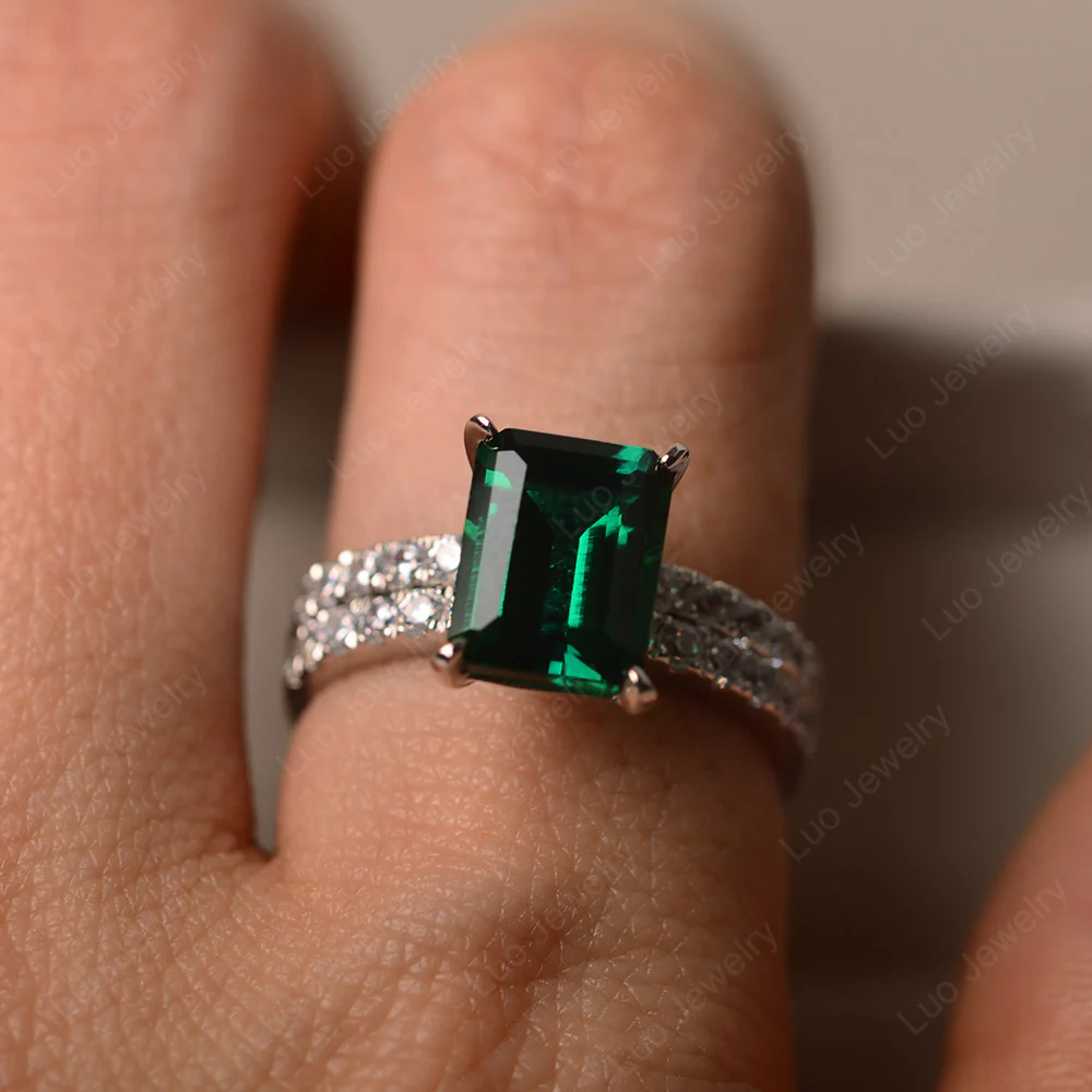 Emerald Cut Emerald Wedding Ring Sets - Image 5