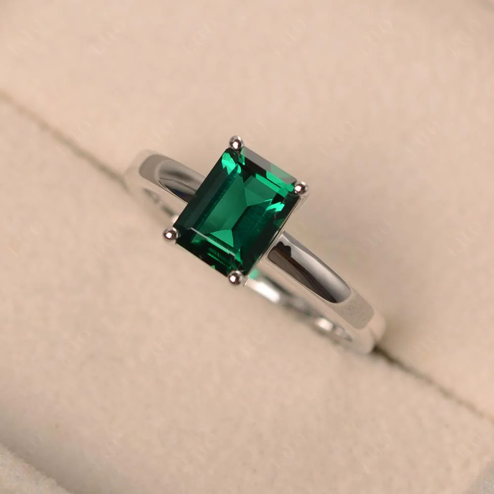 Emerald Plain Band Solitaire Engagement Ring - Image 29