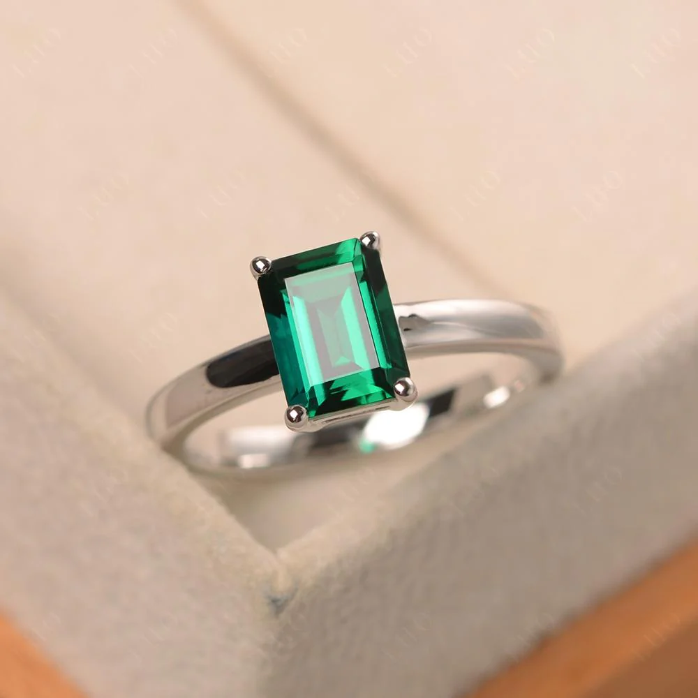 Emerald Plain Band Solitaire Engagement Ring - Image 30