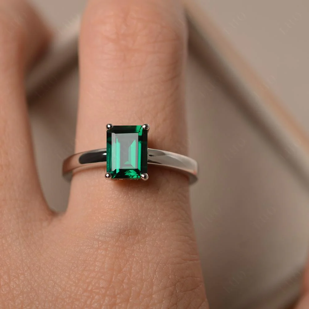 Emerald Plain Band Solitaire Engagement Ring - Image 32