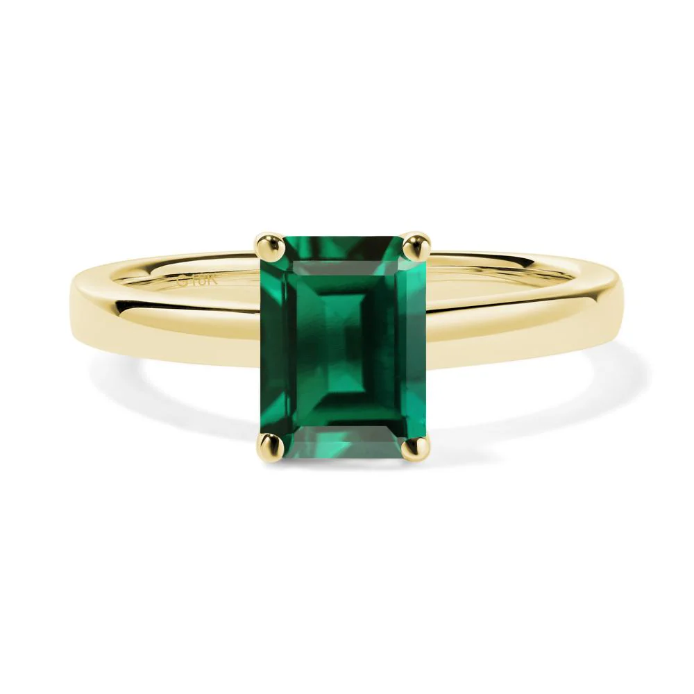 Emerald Plain Band Solitaire Engagement Ring - Image 5