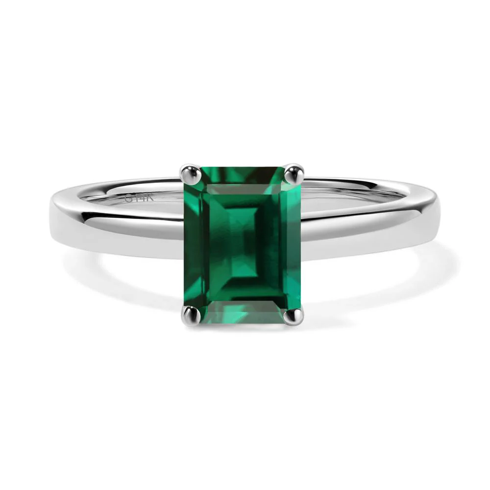 Emerald Plain Band Solitaire Engagement Ring - Image 8
