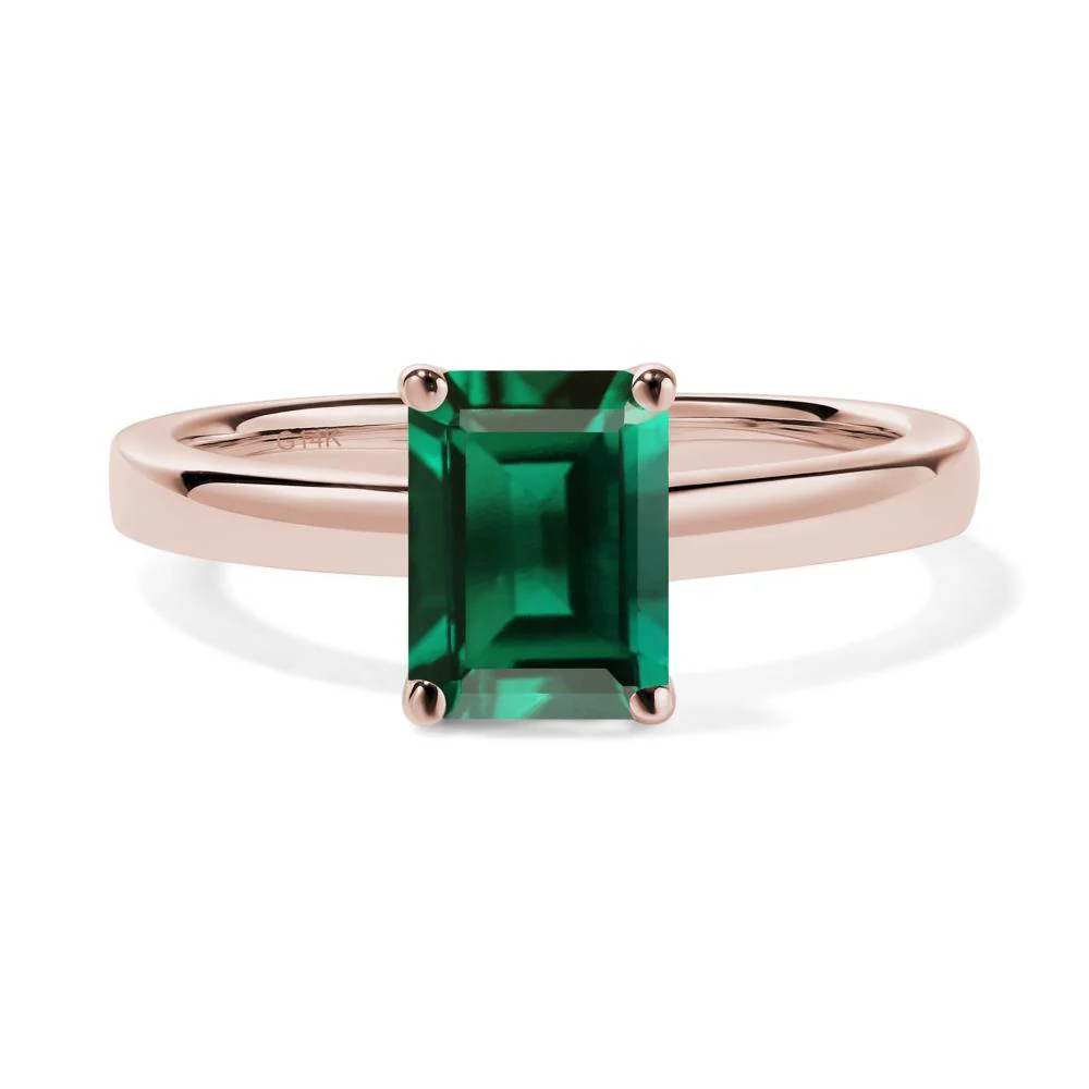 Emerald Plain Band Solitaire Engagement Ring - Image 9