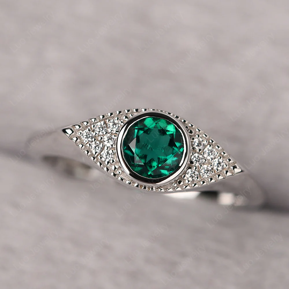 Emerald Milgrain Evil Eye Ring
