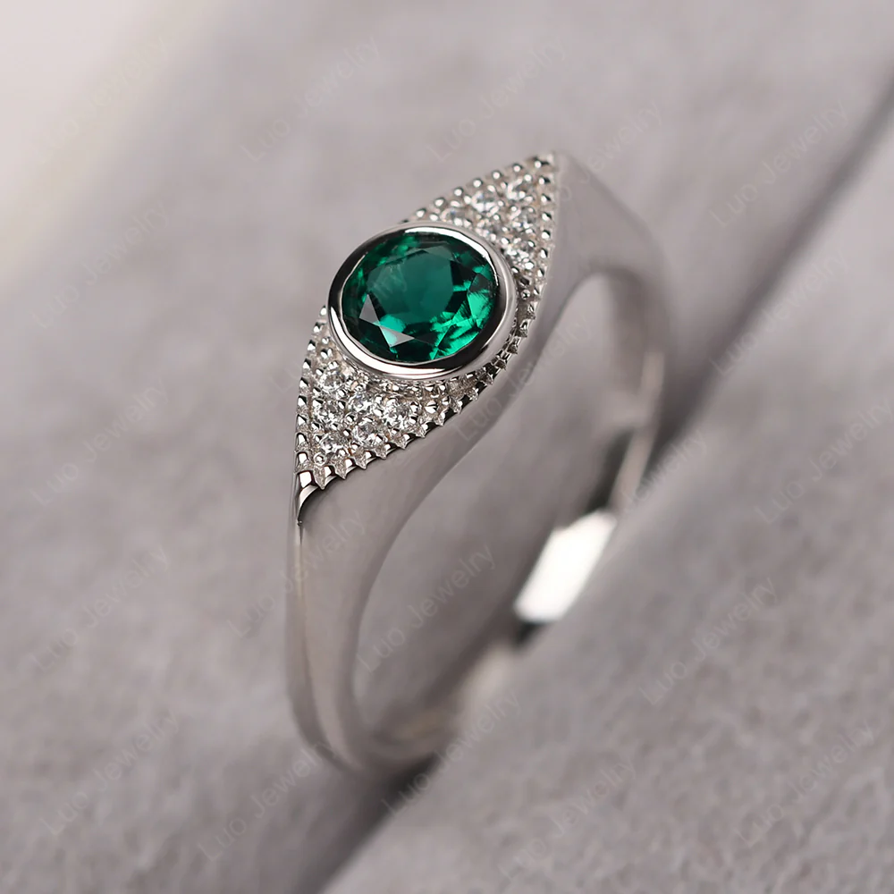 Emerald Milgrain Evil Eye Ring - Image 2