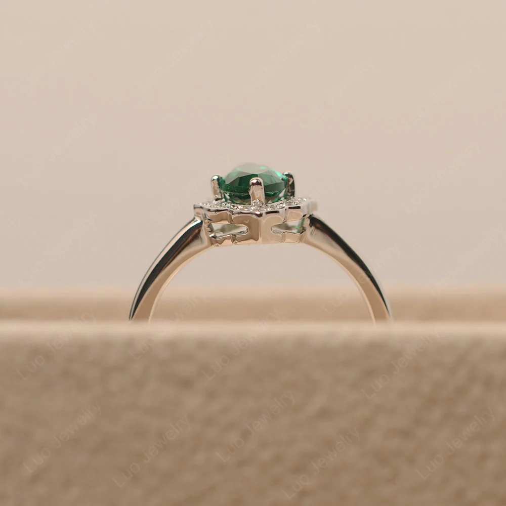 Marquise Cut Emerald Halo Engagement Ring - Image 5