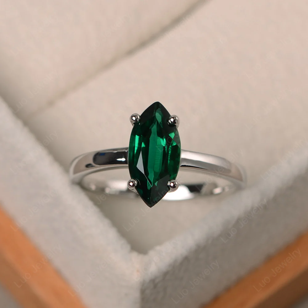 Marquise Cut Emerald Solitaire Ring - Image 2