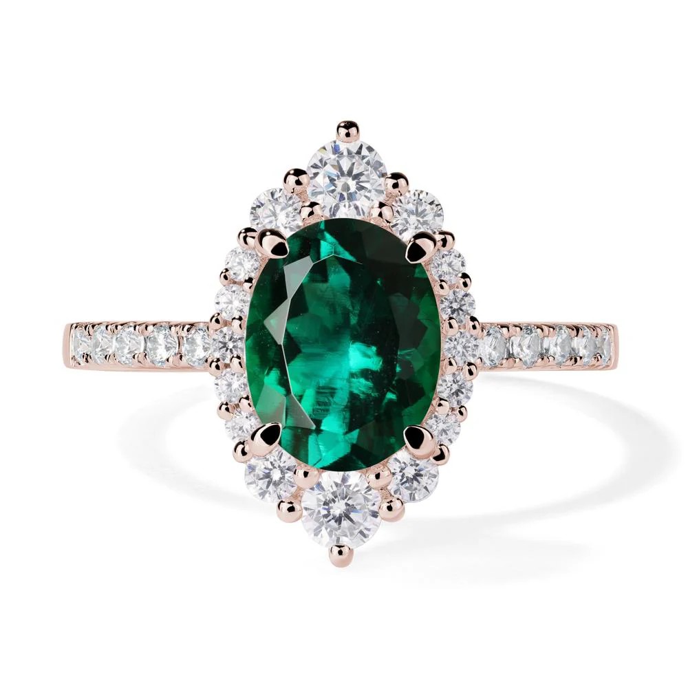 Oval Emerald Halo Cluster Ring - Image 5