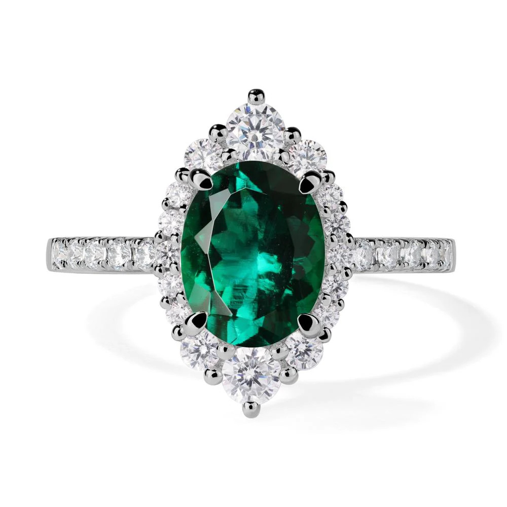 Oval Emerald Halo Cluster Ring - Image 6
