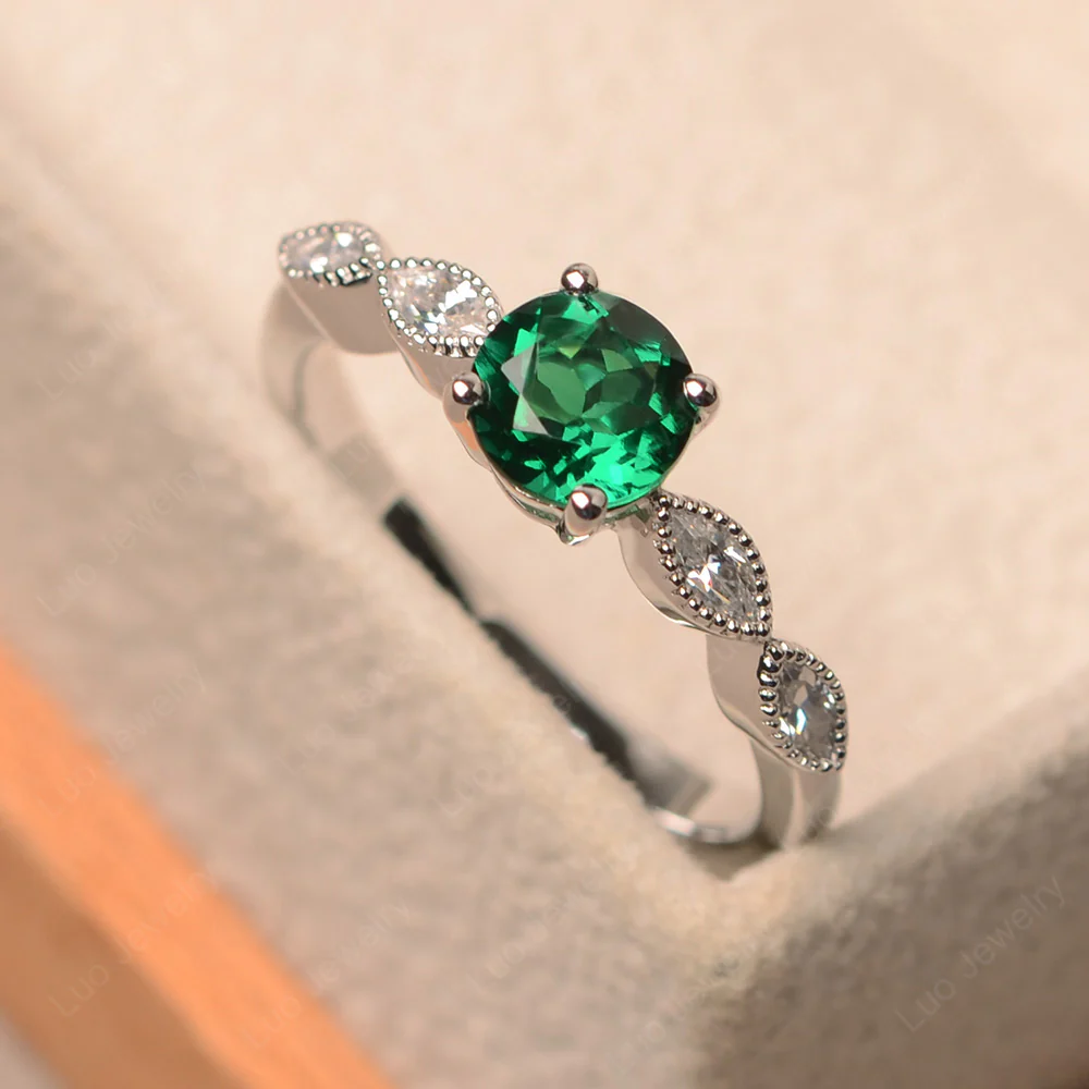 Emerald Milgrain Vintage Inspired Ring - Image 2