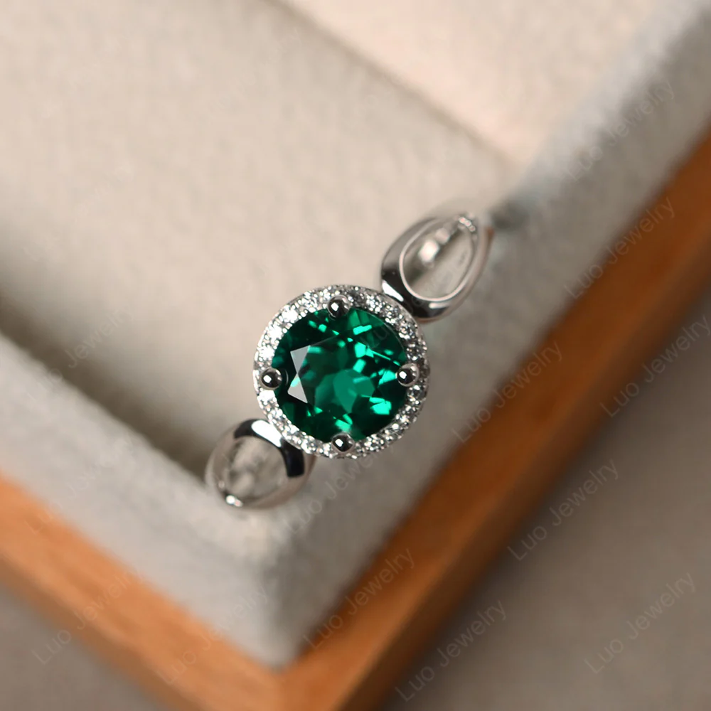 Emerald Halo Engagement Ring Split Shank - Image 2