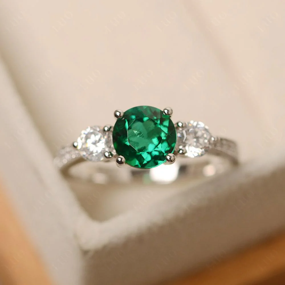 Emerald 3 Stone Engagement Ring - Image 10