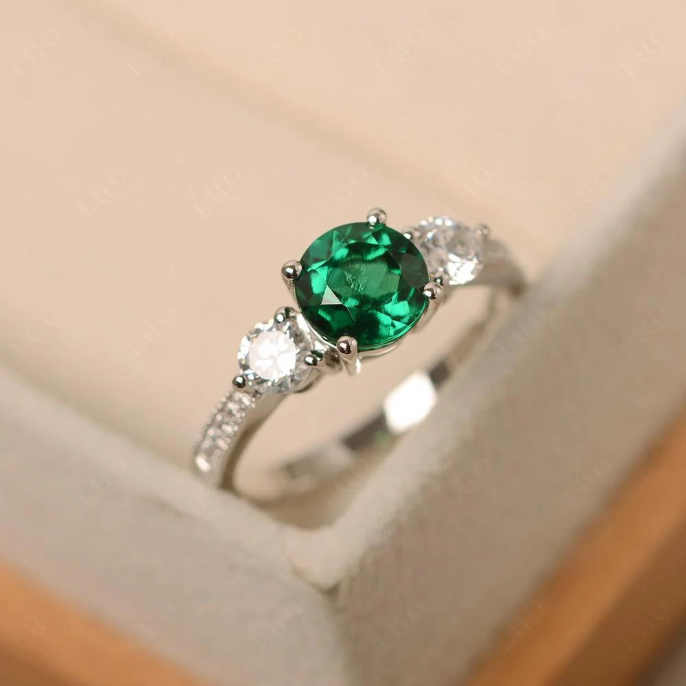Emerald 3 Stone Engagement Ring - Image 11