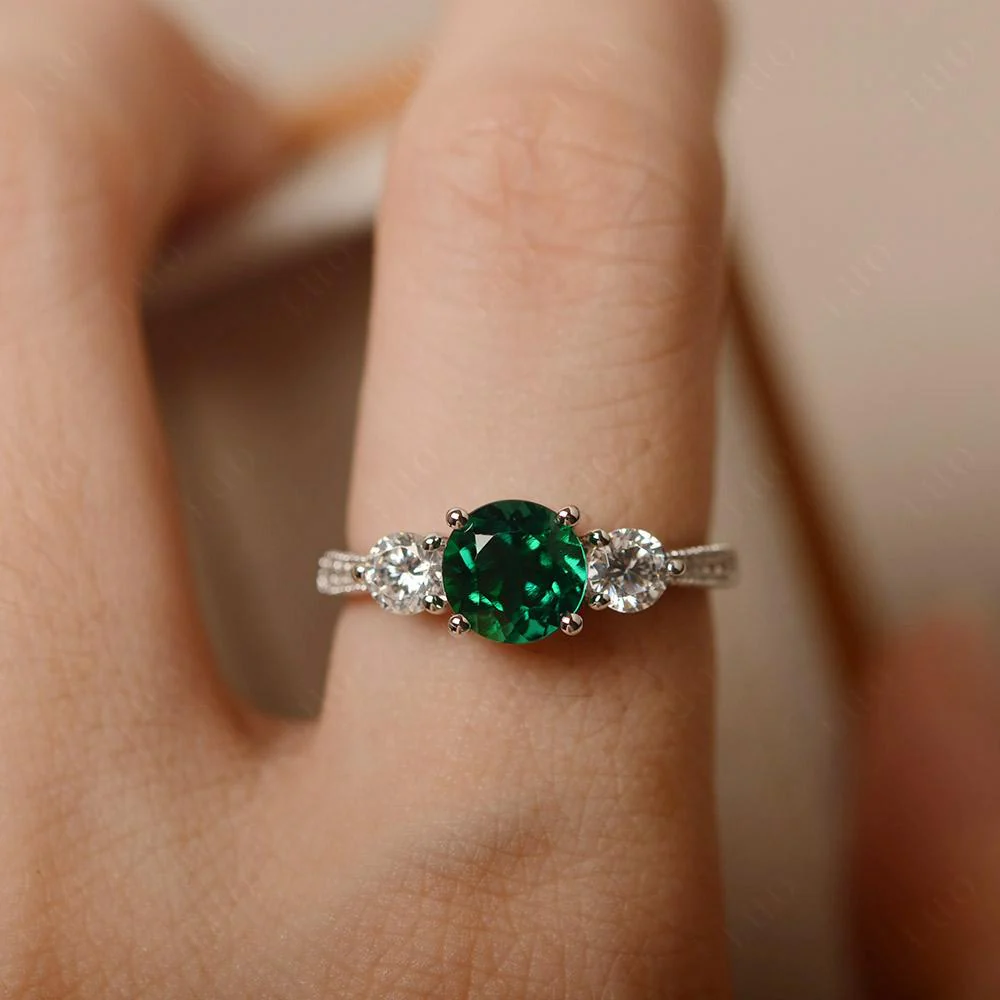 Emerald 3 Stone Engagement Ring - Image 13