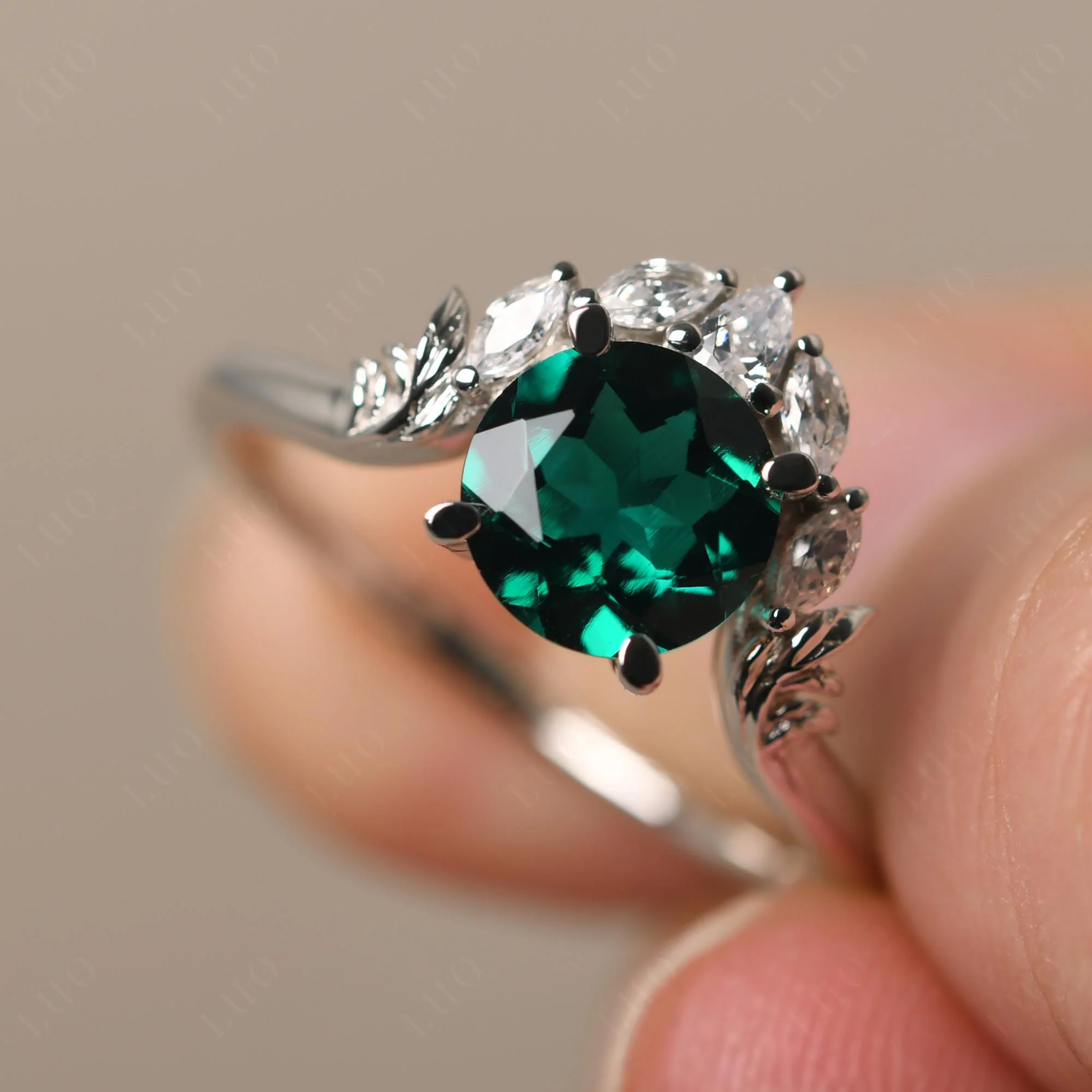 Emerald Ring with Marquise Side Stone - Image 29