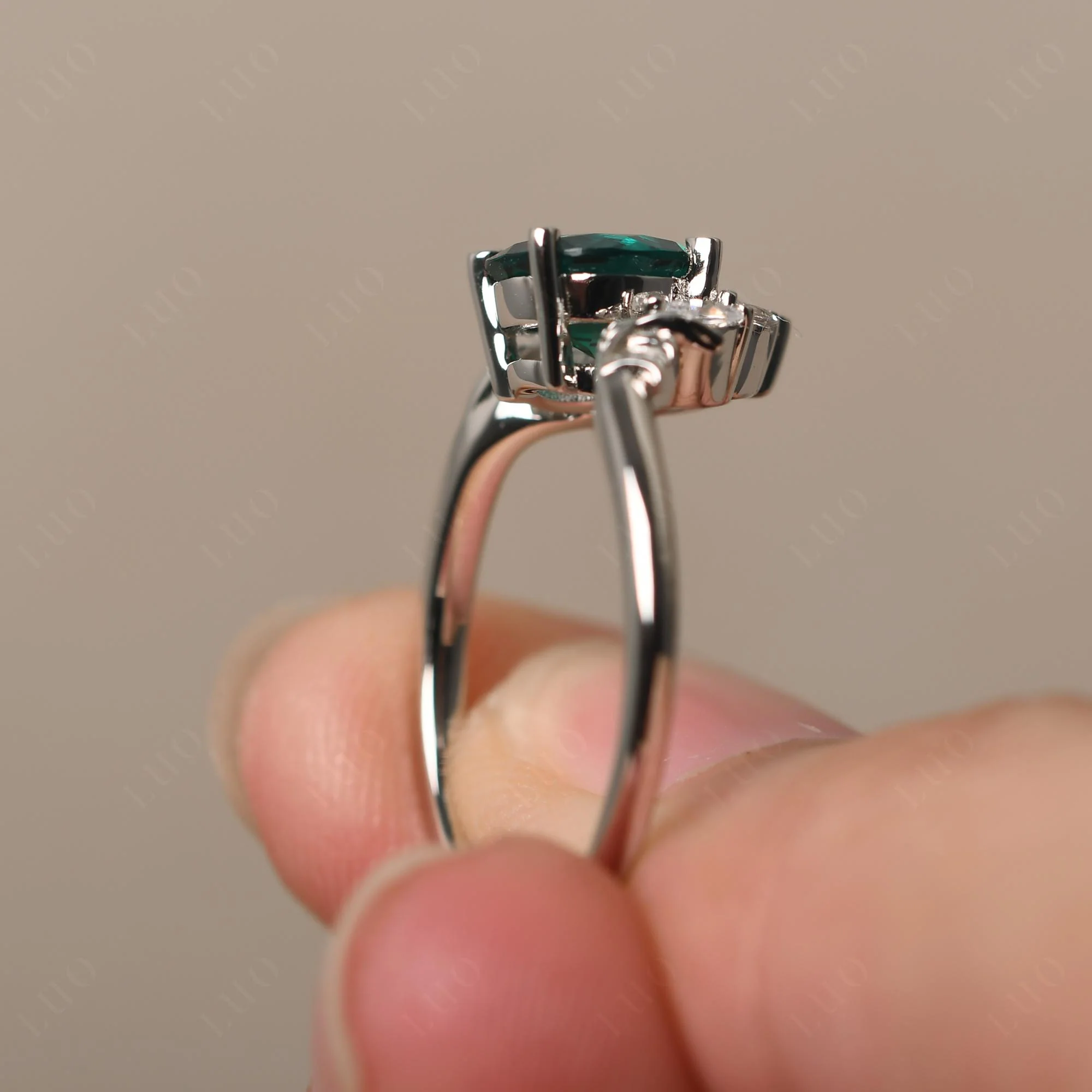 Emerald Ring with Marquise Side Stone - Image 32