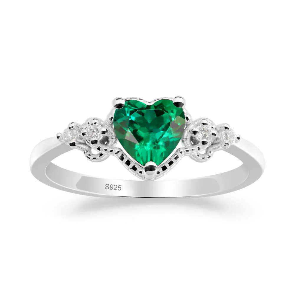 Emerald Ring with Milgrain Halo - Image 2