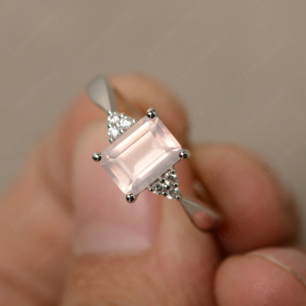 Emerald Cut Rose Quartz Ring