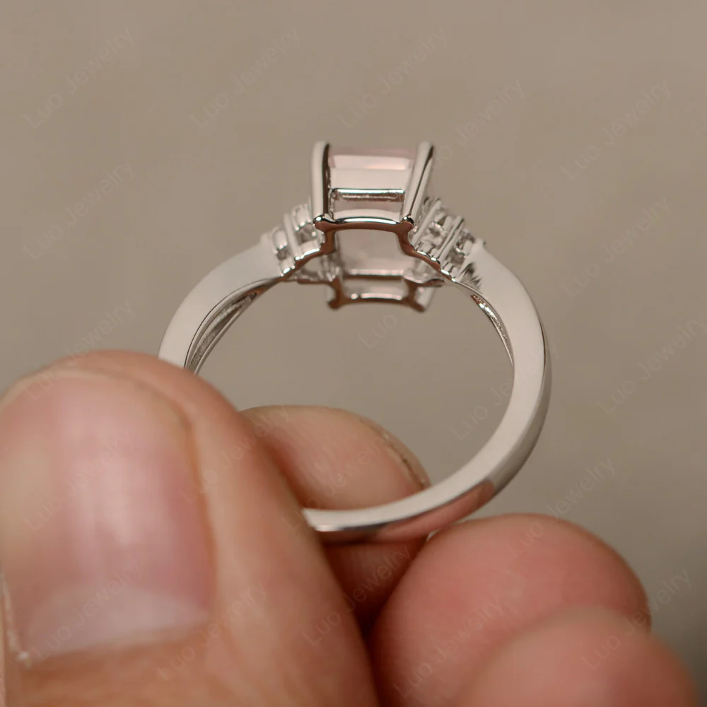 Emerald Cut Rose Quartz Ring - Image 2