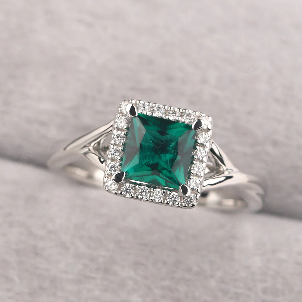 Emerald Split Shank Halo Engagement Ring - Image 2