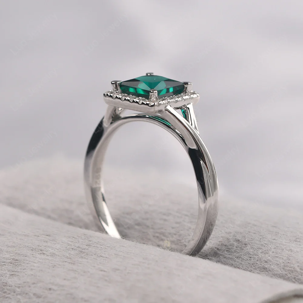Emerald Split Shank Halo Engagement Ring - Image 5