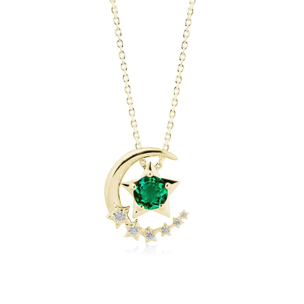 Emerald Swinging Star and Crescent Moon Necklace - Image 6