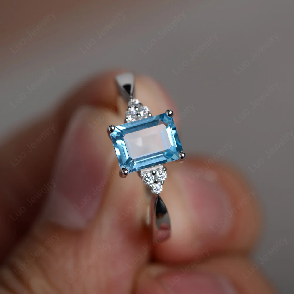 Emerald Cut Swiss Blue Topaz Ring