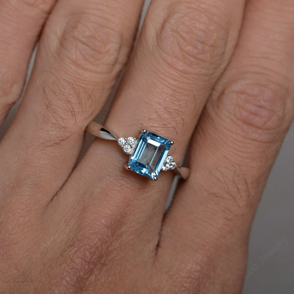 Emerald Cut Swiss Blue Topaz Ring - Image 3