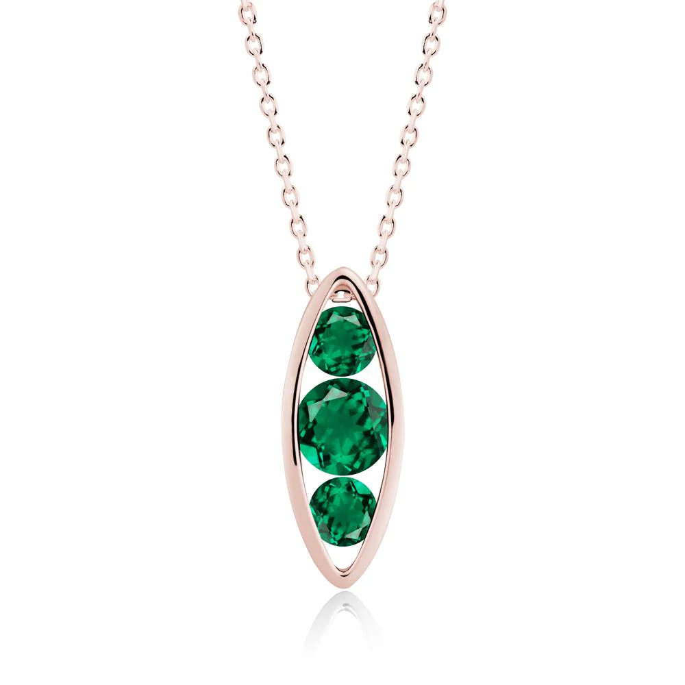 Emerald Three-Stone Marquise Pendant Necklace - Image 2