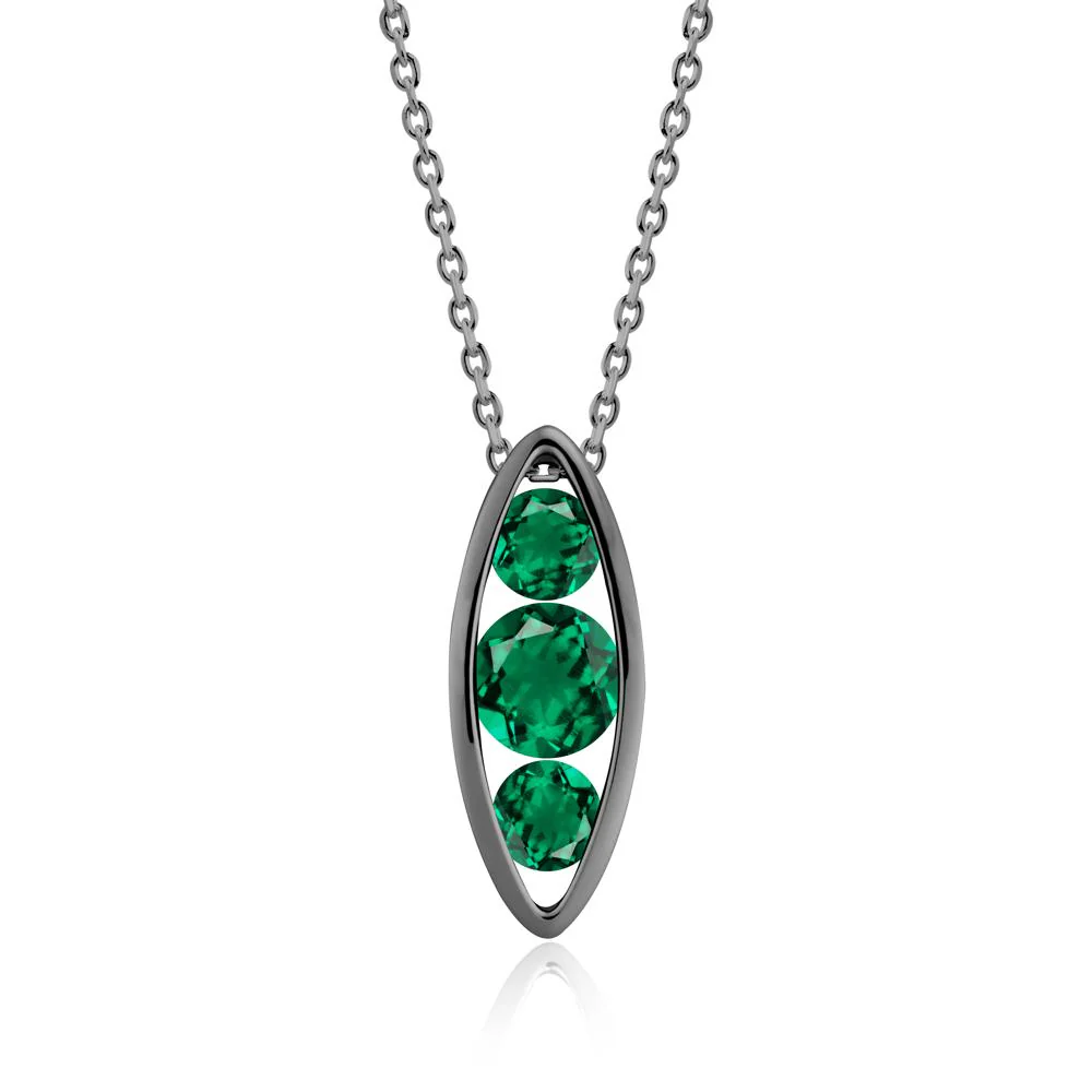 Emerald Three-Stone Marquise Pendant Necklace - Image 3