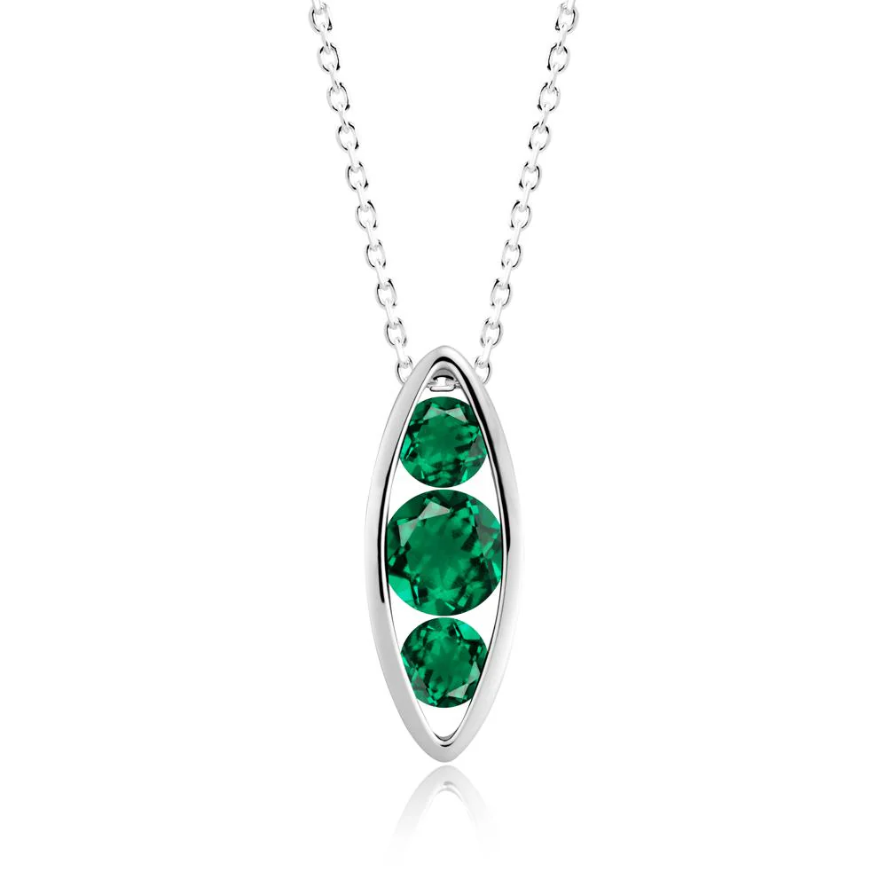 Emerald Three-Stone Marquise Pendant Necklace - Image 9