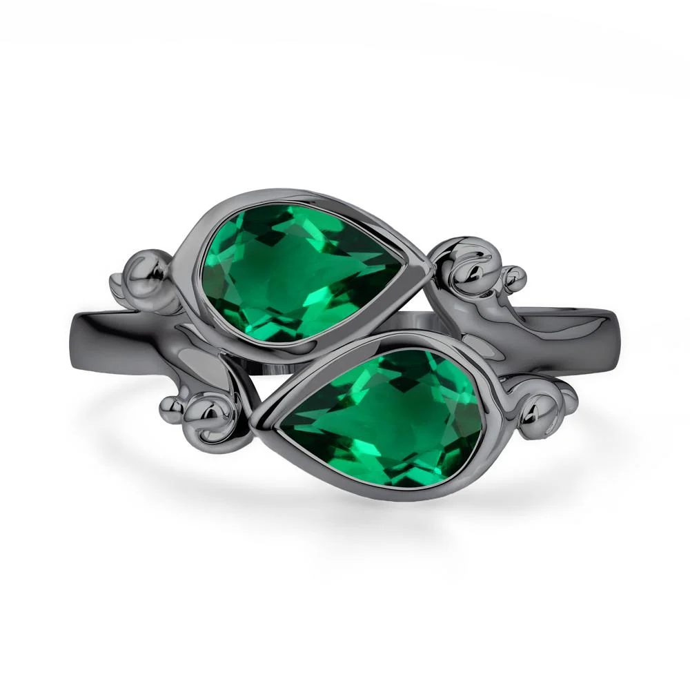 Emerald Two Stone Bezel Set Ring