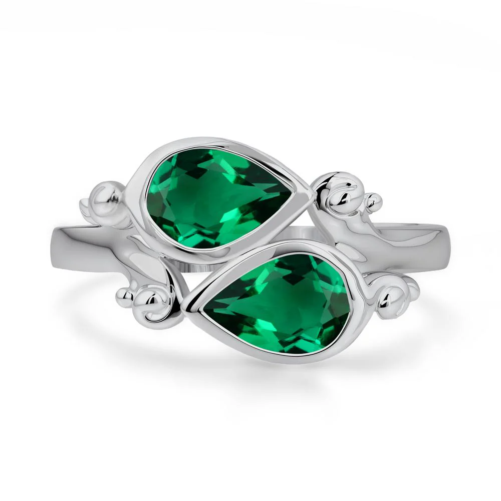 Emerald Two Stone Bezel Set Ring - Image 2