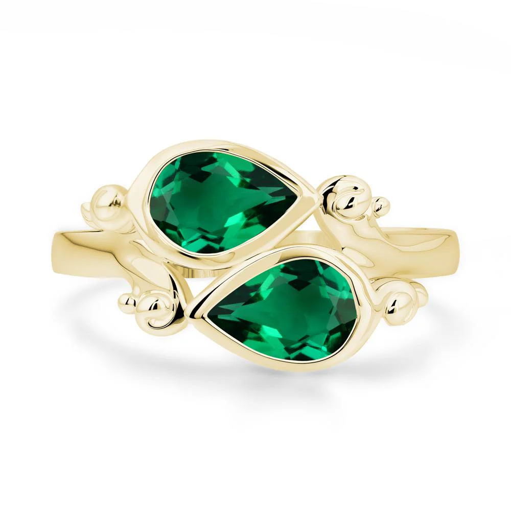 Emerald Two Stone Bezel Set Ring - Image 4