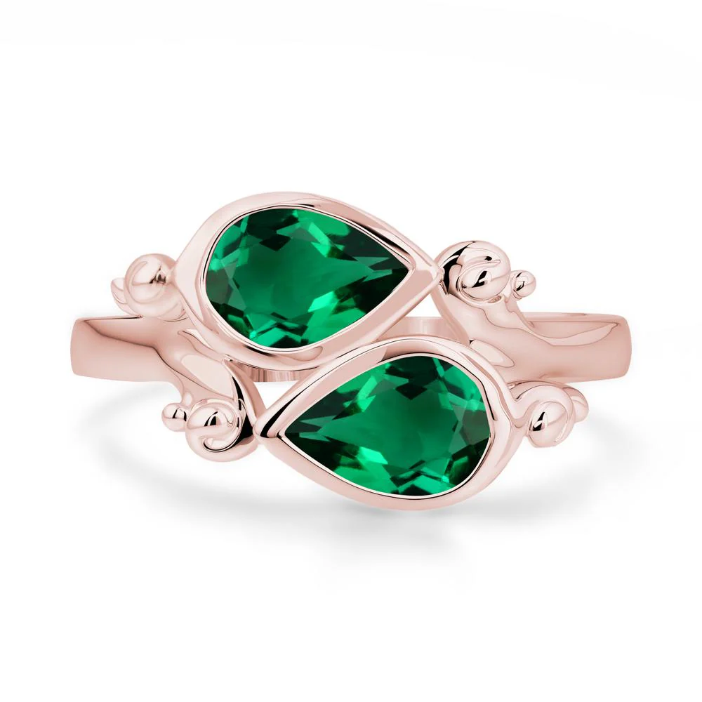 Emerald Two Stone Bezel Set Ring - Image 5
