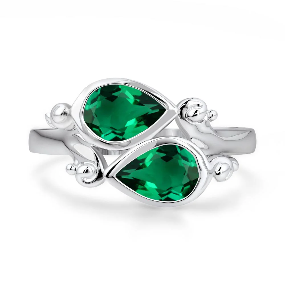 Emerald Two Stone Bezel Set Ring - Image 6