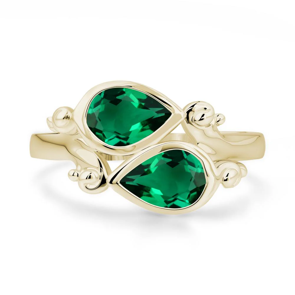 Emerald Two Stone Bezel Set Ring - Image 9