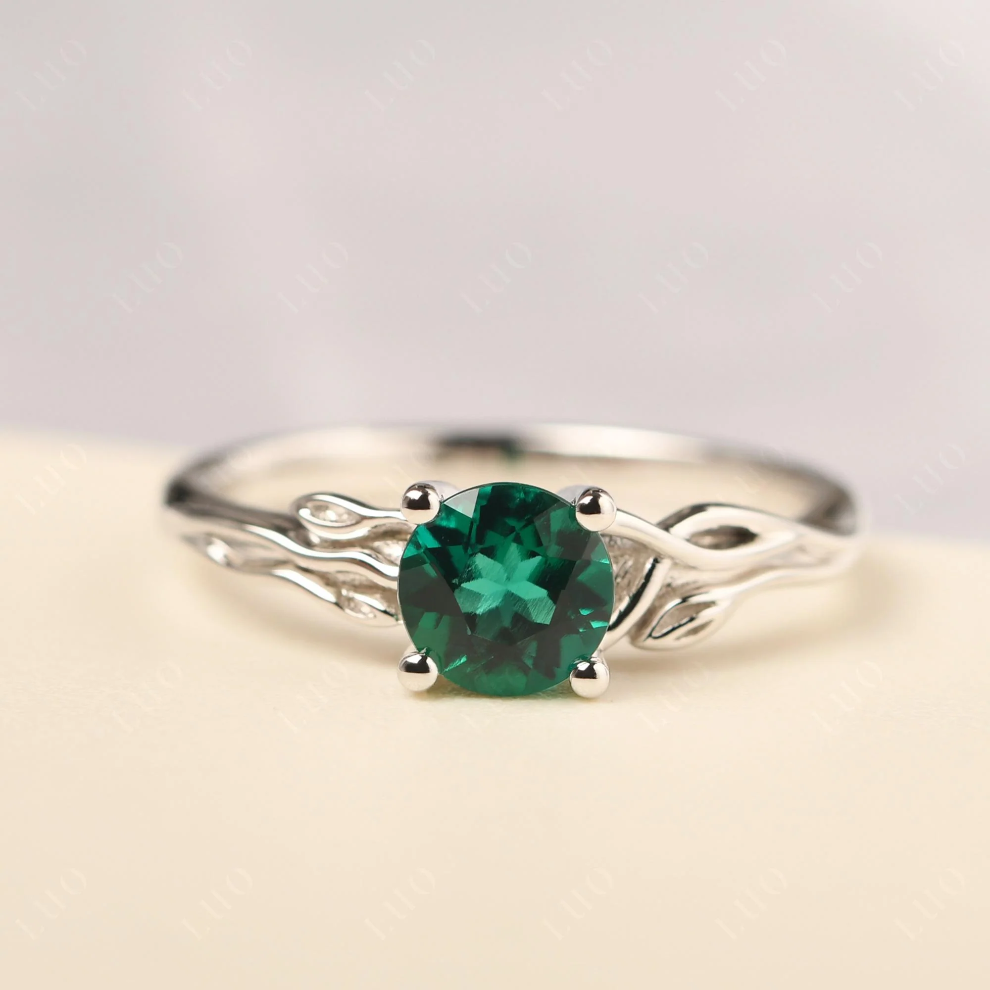 Petite Emerald Leaf Ring - Image 10
