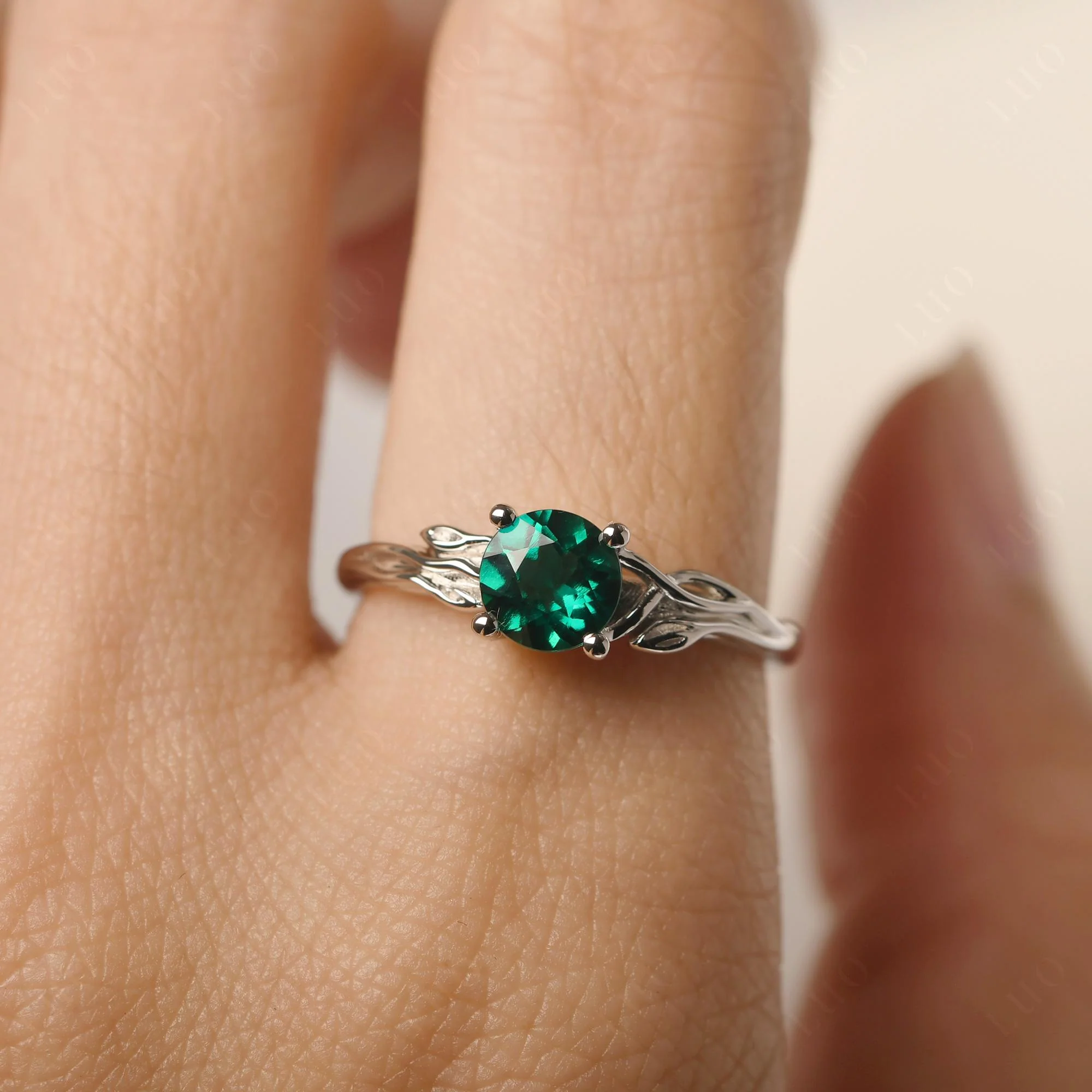 Petite Emerald Leaf Ring - Image 14
