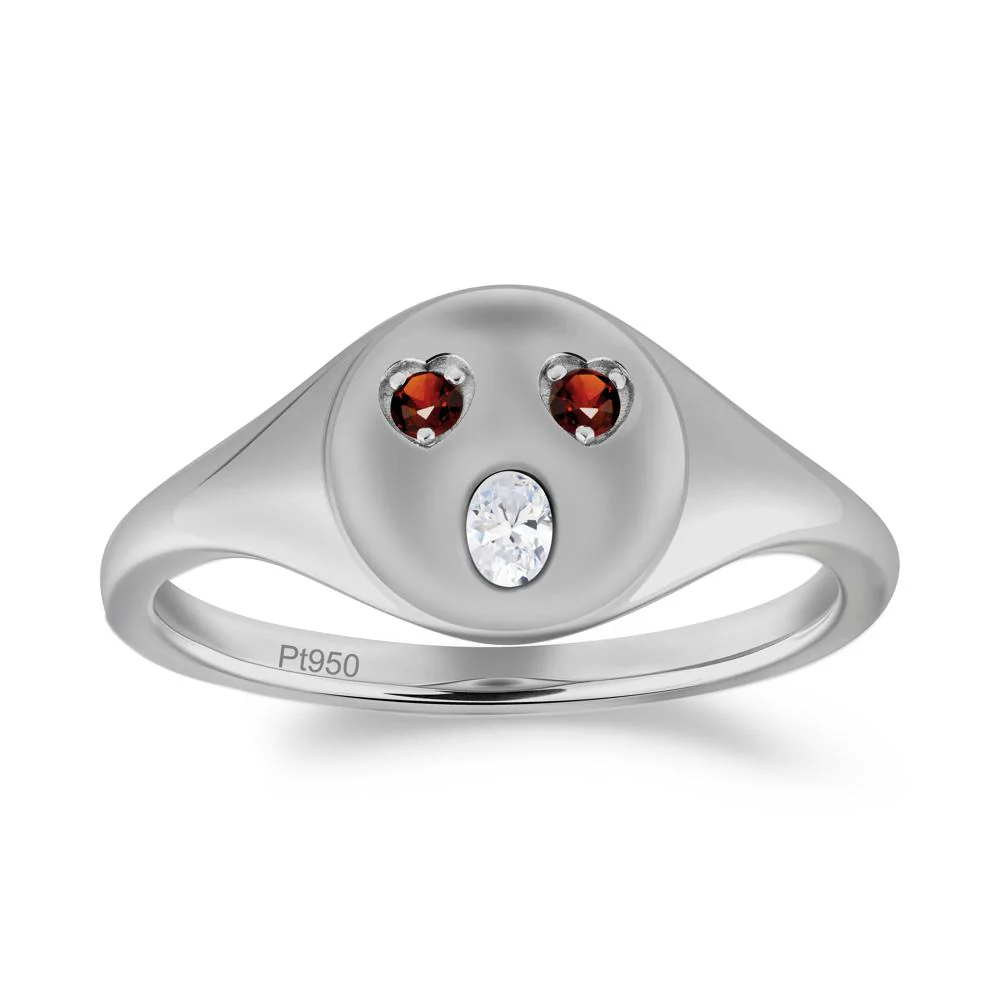 Emoji Inspired Cubic Zirconia and Garnet Signet Ring