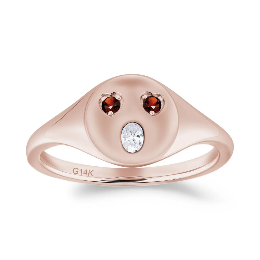Emoji Inspired Cubic Zirconia and Garnet Signet Ring - Image 2