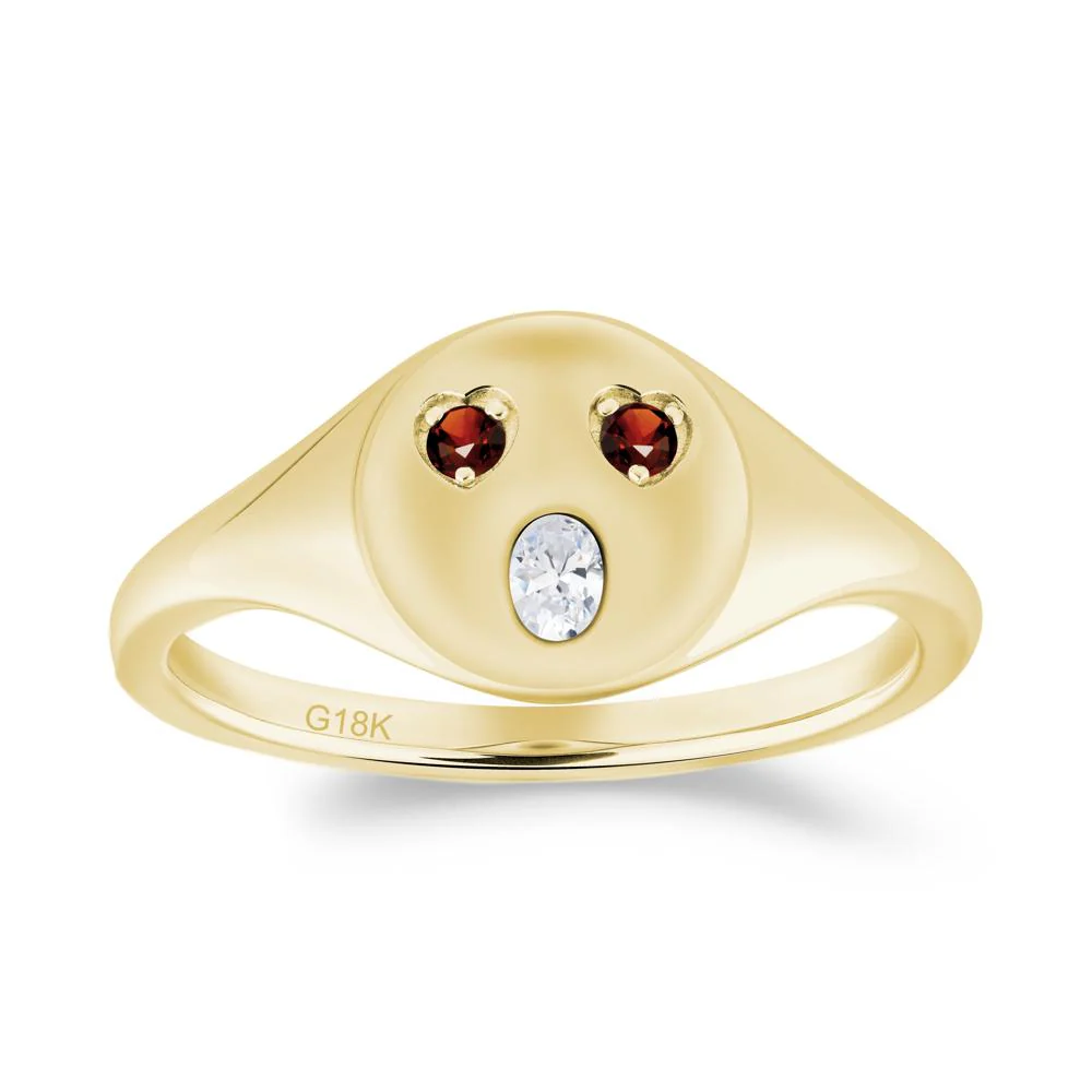 Emoji Inspired Cubic Zirconia and Garnet Signet Ring - Image 3