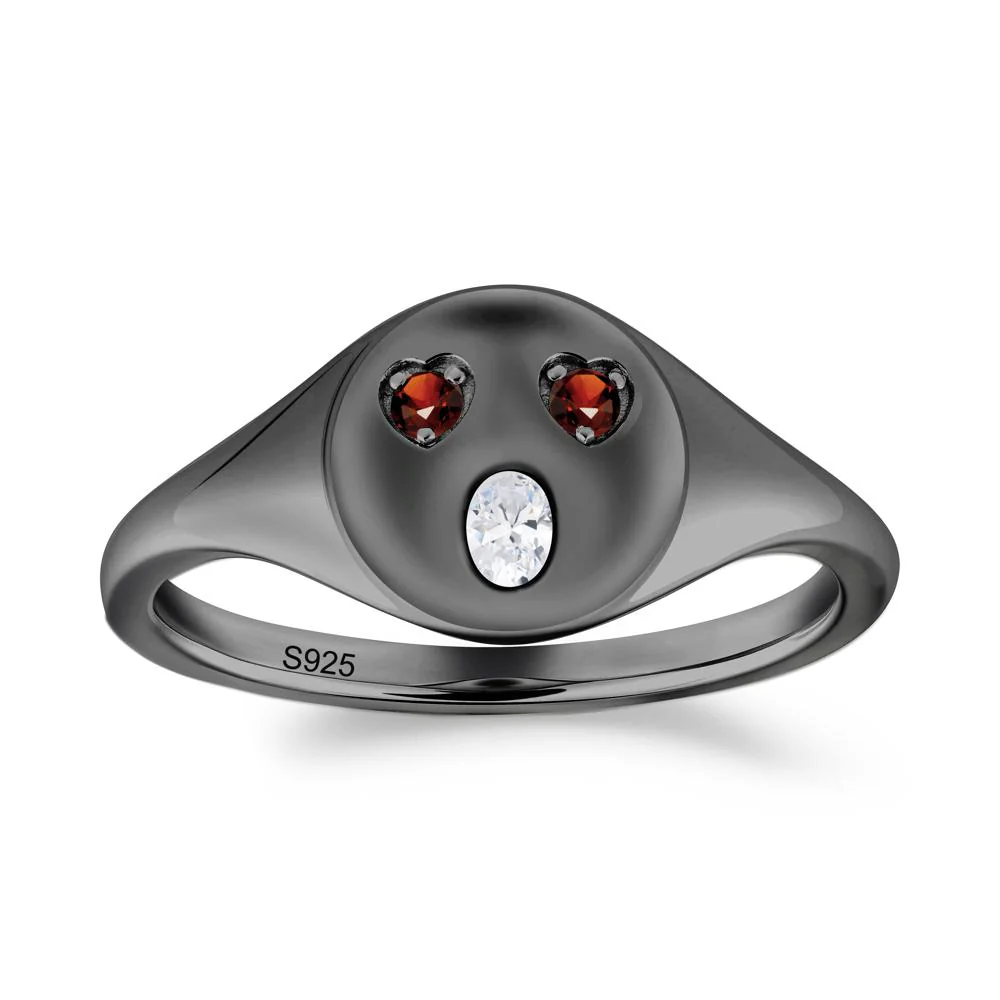 Emoji Inspired Cubic Zirconia and Garnet Signet Ring - Image 5