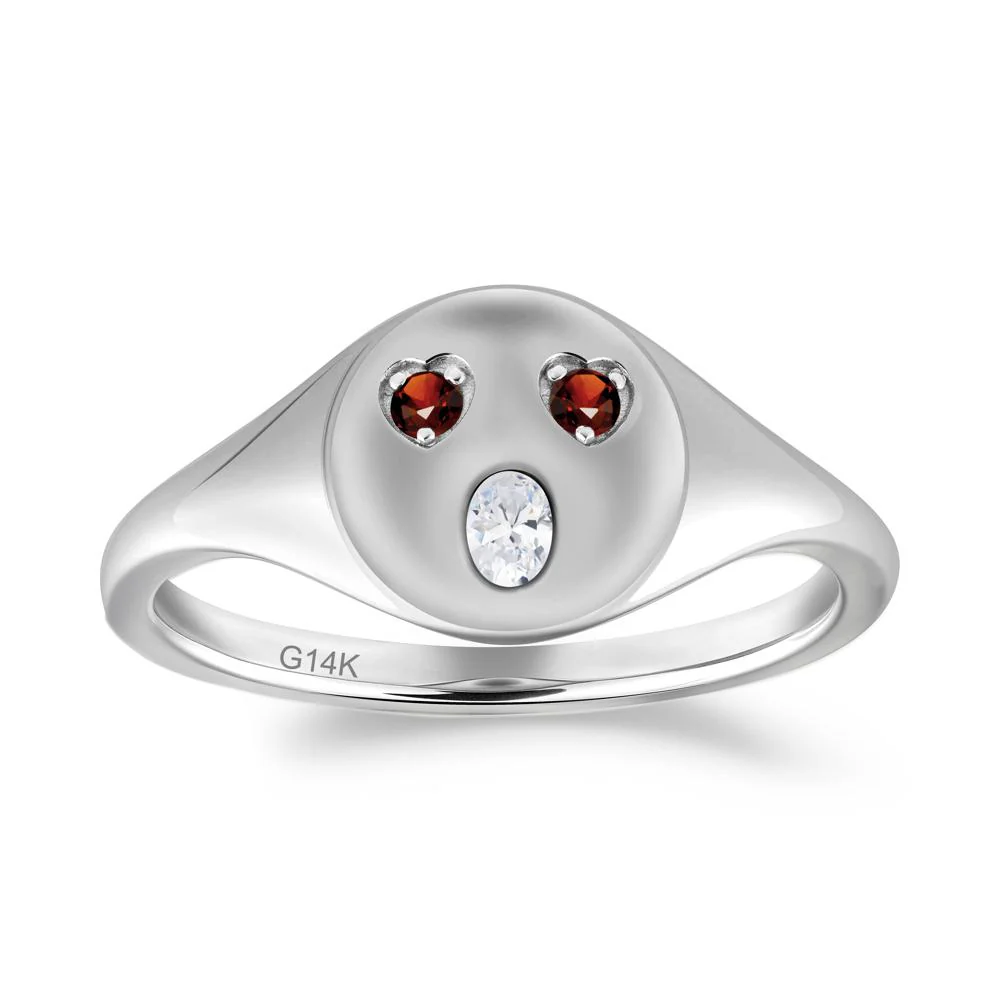 Emoji Inspired Cubic Zirconia and Garnet Signet Ring - Image 6