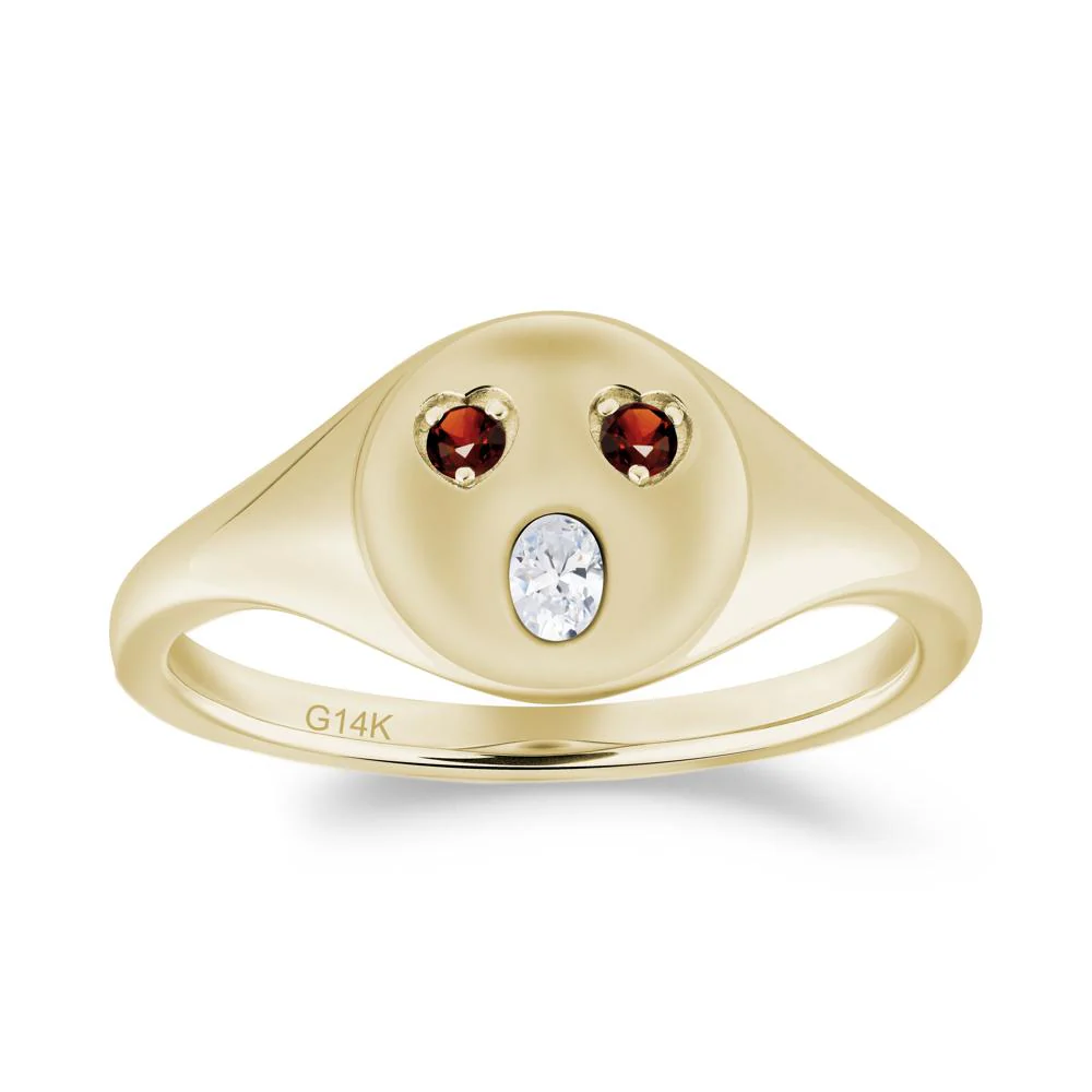 Emoji Inspired Cubic Zirconia and Garnet Signet Ring - Image 7