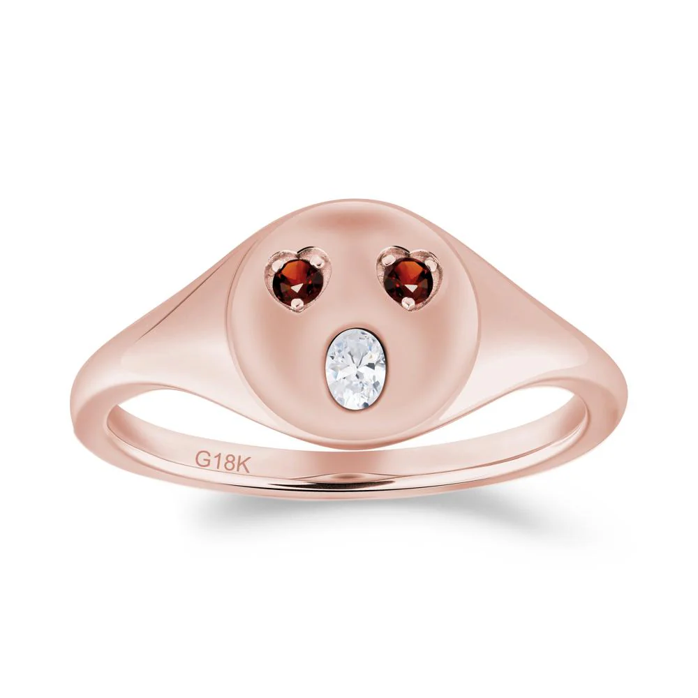 Emoji Inspired Cubic Zirconia and Garnet Signet Ring - Image 9