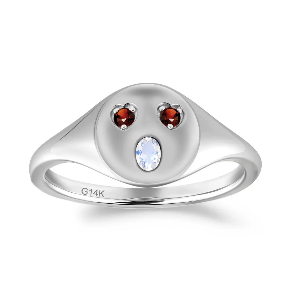 Emoji Inspired Moonstone and Garnet Signet Ring - Image 4