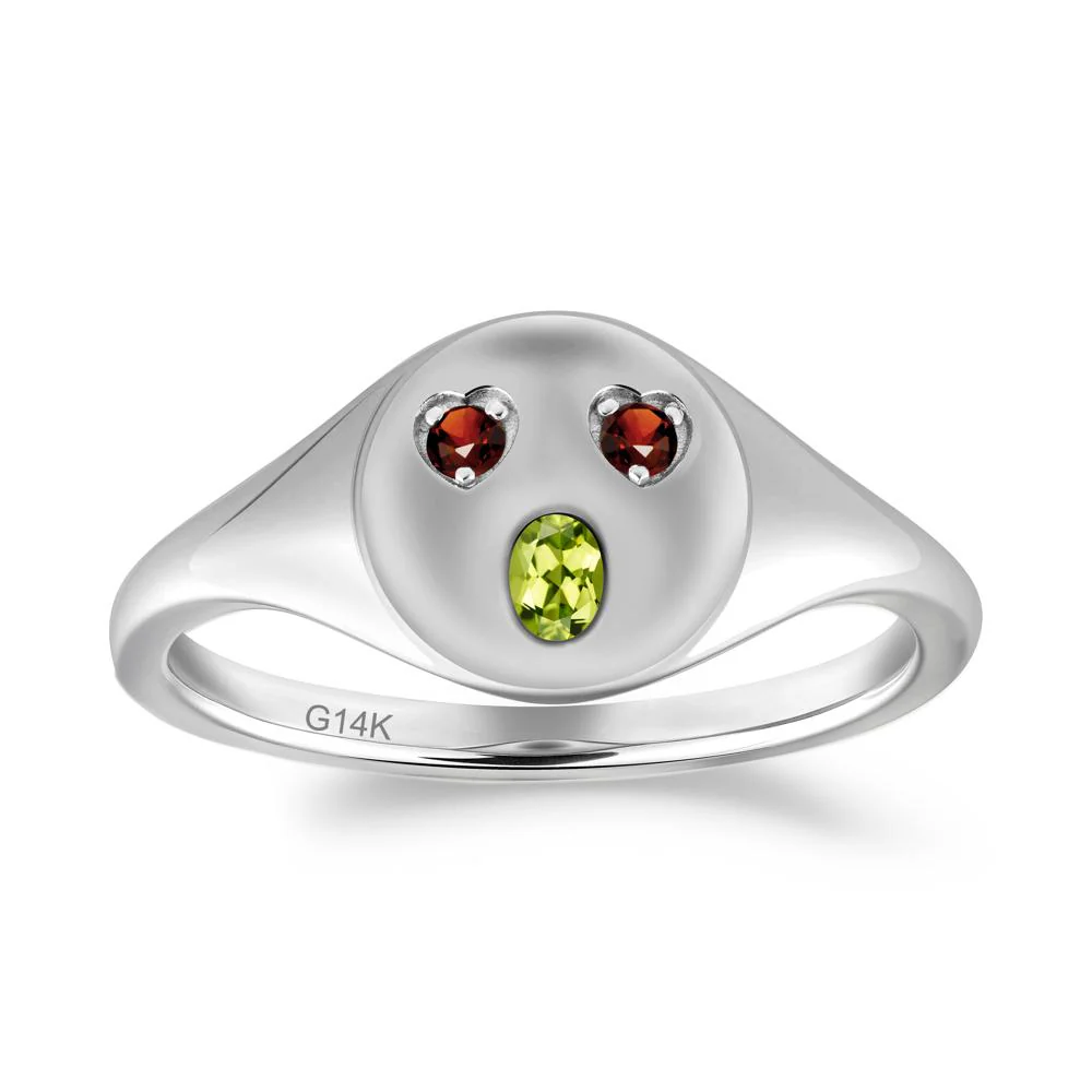 Emoji Inspired Peridot and Garnet Signet Ring - Image 7