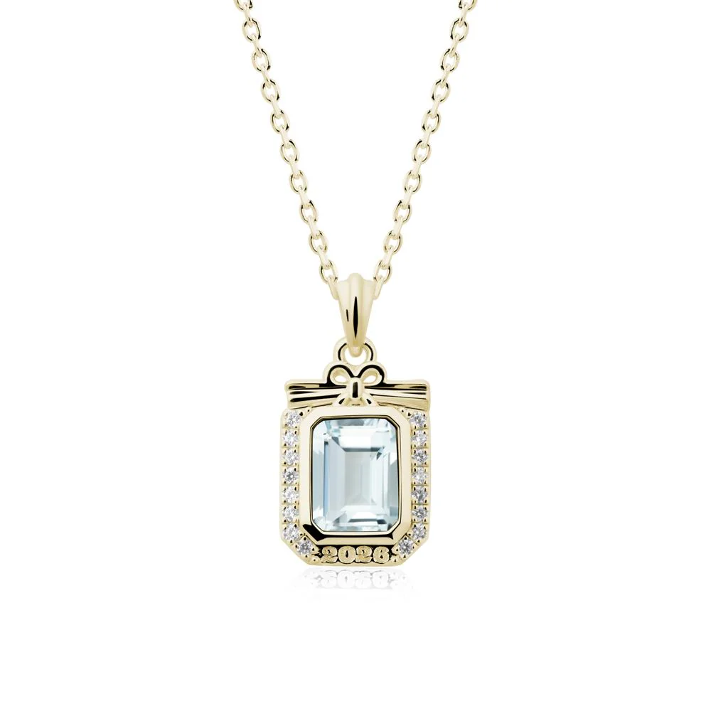 Engravable Year Aquamarine Halo Pendant Necklace - Image 4